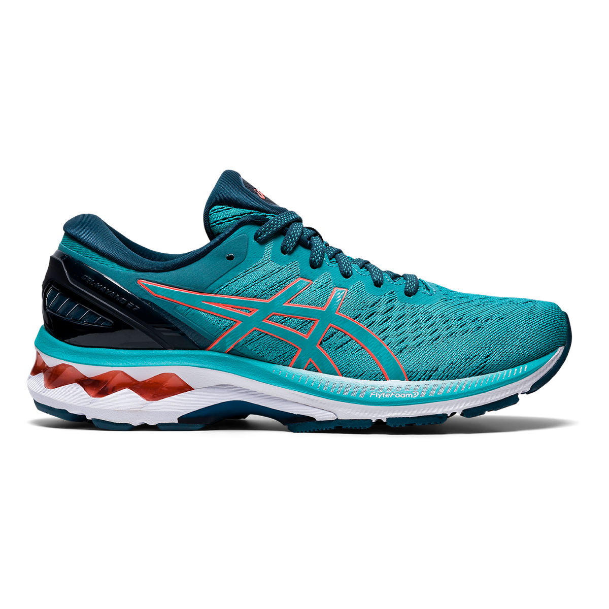 Asics Gel Kayano 27 - Techno Cyan - Sunrise Red