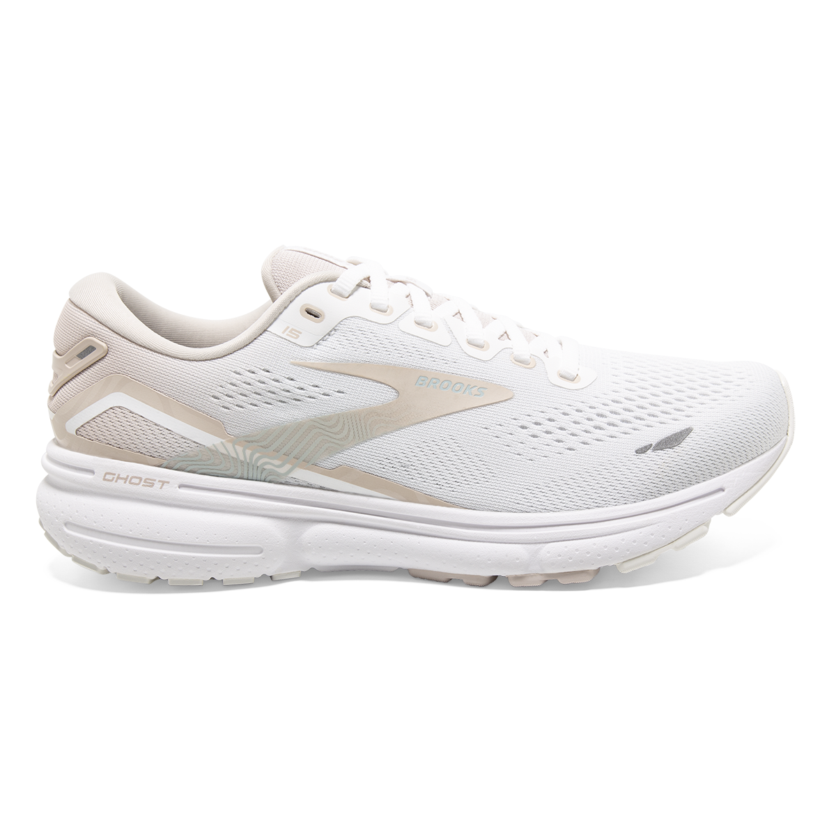 Brooks Ghost 15 - White - Crystal Grey - Glass