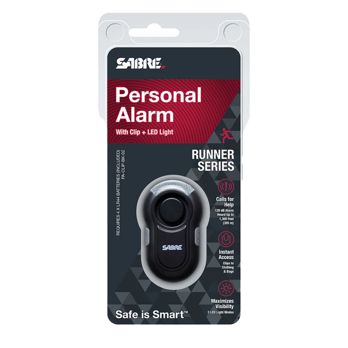 Sabre Clip-On Personal Alarm with LED Safety Light